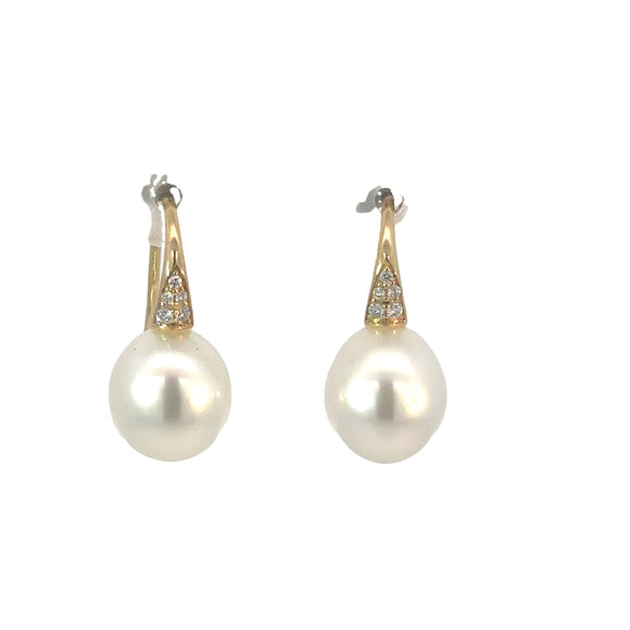 South Sea Pearl Diamond Earrings in 18ct Yellow Gold