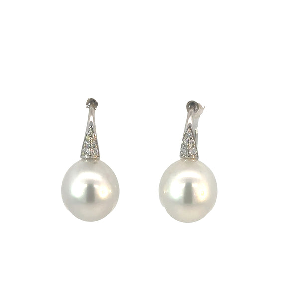 South Sea Pearl Diamond Earrings in 18ct White Gold - 9.0mm