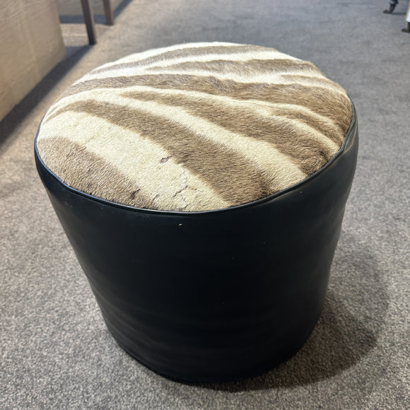 Striped Hide Upholstered Ottoman Pouf