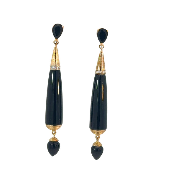 Onyx Diamond Drop Earrings in 9ct Yellow Gold