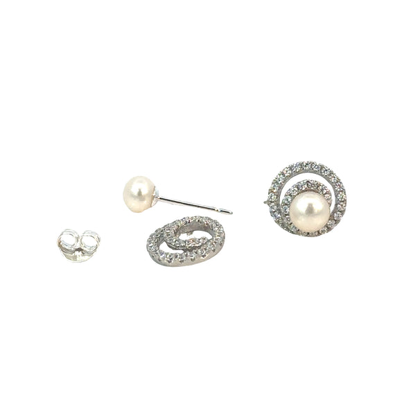 Cubic Zirconia Swirl Jacket Enhancer with Pearl Stud Earrings
