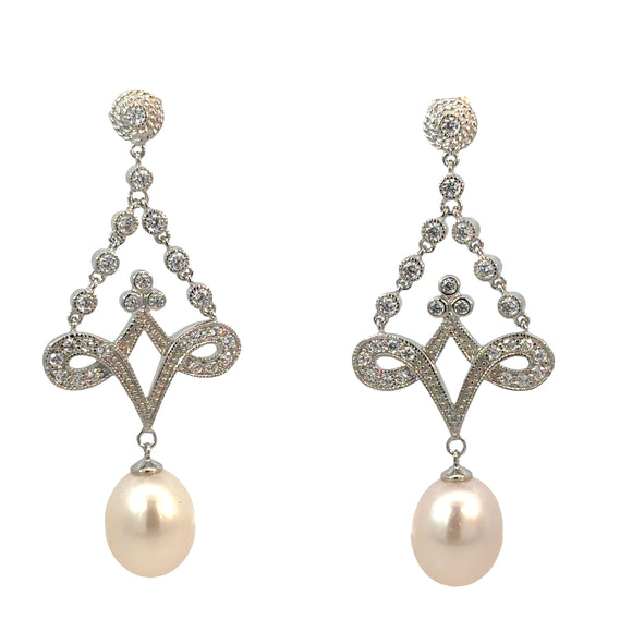 Glitzy Pearl Drop Earrings in Sterling Silver
