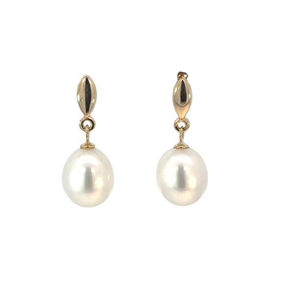 Oval Pearl Drop Earrings in 9ct Yellow Gold