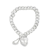 Sterling Silver Curb Link Bracelet with Puff Heart