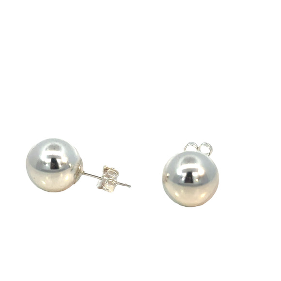 Round Ball Stud Earrings in Sterling Silver - 10mm