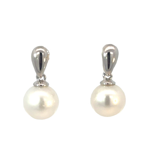 Pearl Drop Earrings in Sterling Silver - 9-10mm