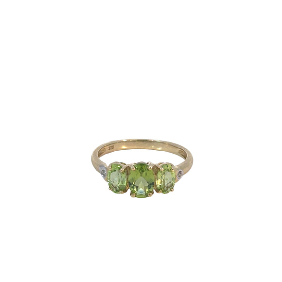 Three Stone Peridot Diamond Dress Ring
