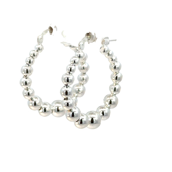 Italian Sterling Silver Tapered Ball Hoop Earrings