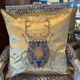 Hand Embroidered Cushion Cover - Gold and Blue