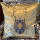 Hand Embroidered Cushion Cover - Gold and Blue