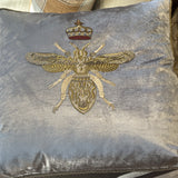 Hand Embroidered Cushion Cover -Platinum with Gold Bee