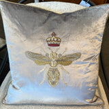 Hand Embroidered Cushion Cover -Platinum with Gold Bee