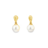 Round Pearl Drop Earrings in 9ct Yellow Gold