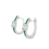 Emerald Diamond Huggie Earrings in 18ct White Gold