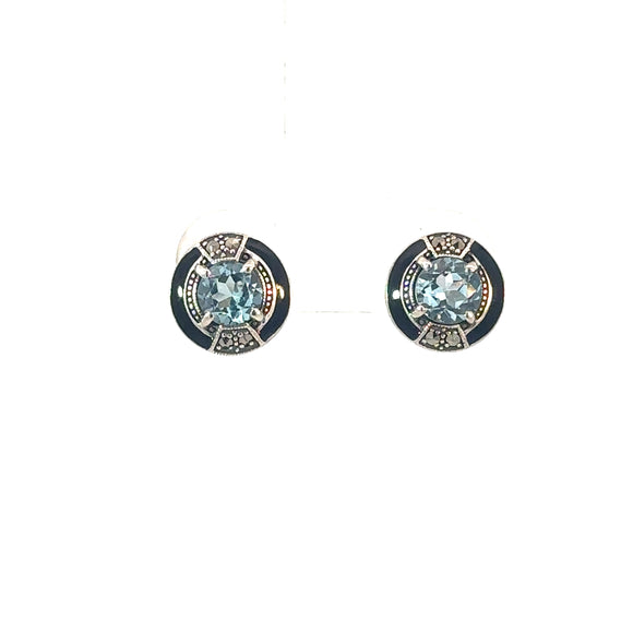 Antique Style Blue Topaz Enamel Stud Earrings