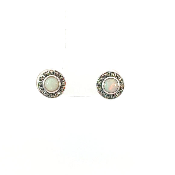 Opal Marcasite Stud Earrings