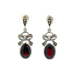 Vintage Style Oval Garnet Drop Bow Earrings