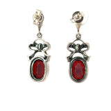 Vintage Style Oval Garnet Drop Bow Earrings