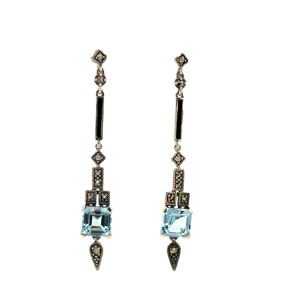 Art Deco Style Drop Blue Topaz Earrings