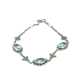 Antique Style Blue Topaz Marcasite Bracelet in Sterling Silver