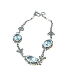 Antique Style Blue Topaz Marcasite Bracelet in Sterling Silver