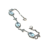 Antique Style Blue Topaz Marcasite Bracelet in Sterling Silver