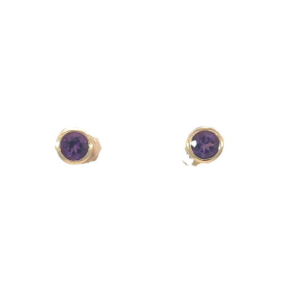 Round Amethyst Stud Earrings in 9ct Gold