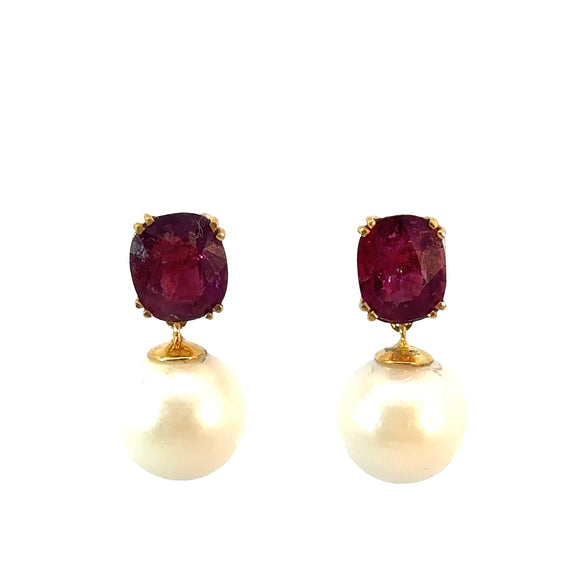 Pink Tourmaline Pearl Drop Earrings