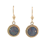 Round Opal Drop Earrings with 9ct Yellow Gold Hooks