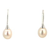 Oval Freshwater Pearl Drop Earrings - French Hooks