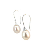 Oval Freshwater Pearl Drop Earrings - French Hooks