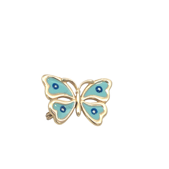 Blue Enamelled Butterfly Brooch in 9ct Yellow Gold