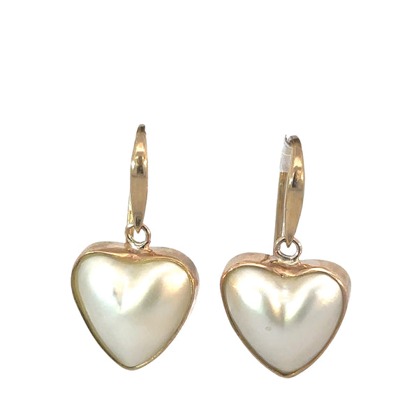 Mabe Pearl Heart Drop Earrings in 9ct Yellow Gold