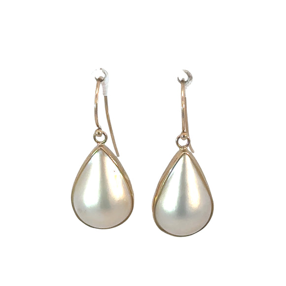 Mabe Pearl Tear Drop Earrings in 9ct Yellow Gold