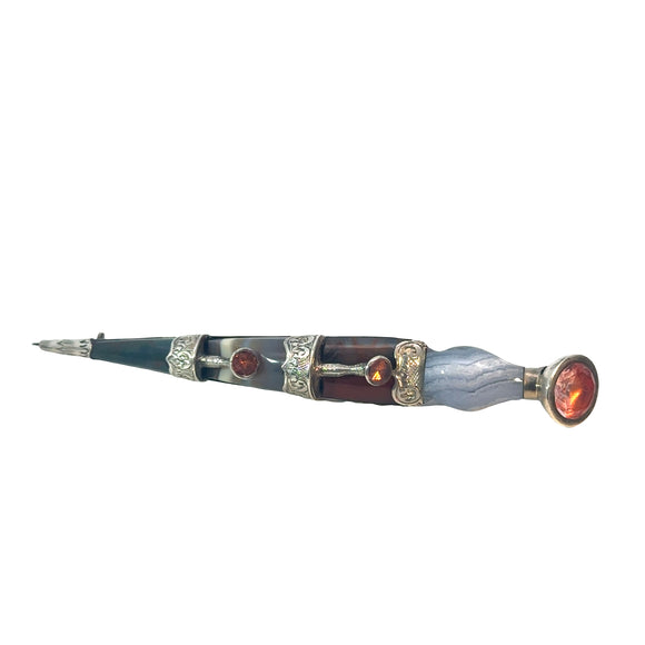 Large Agate Kilt Pin Brooch in Sterling Silver