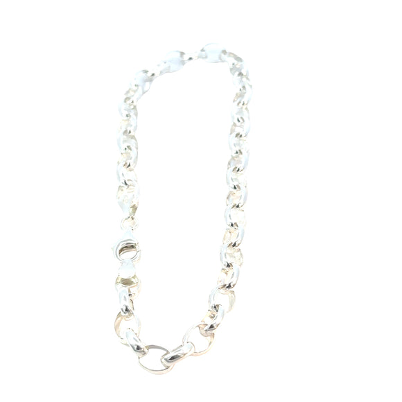 Oval Belcher Chain Bracelet in Sterling Silver- 23cm