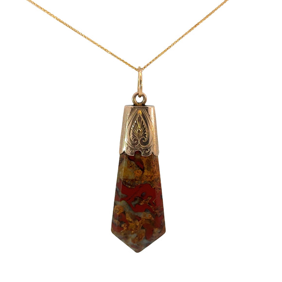 Vintage Agate Drop Pendant in 9ct Yellow Gold