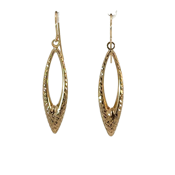Open Pointed Oval Dangle Drop Earrings in 9ct Yellow Gold