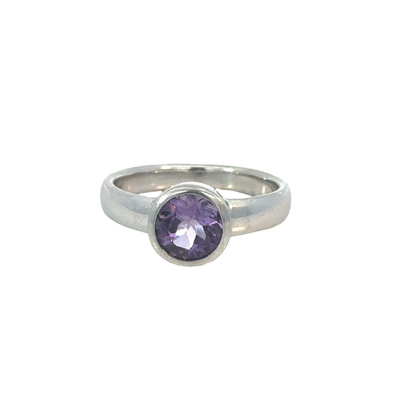 Round Amethyst Ring in Stirling Silver