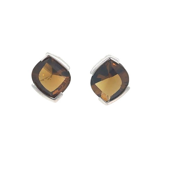 Smokey Citrine Slant Diamond Shaped Stud Earrings