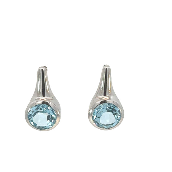 Round Blue Topaz Drop Earrings