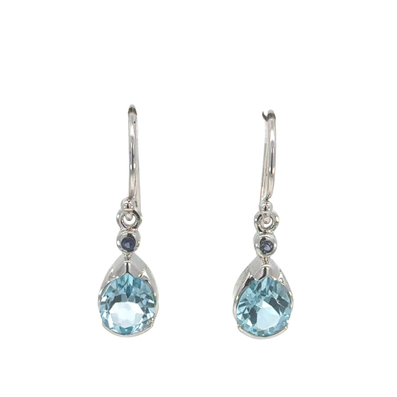 Pear Shaped Blue Topaz Drop Earrings
