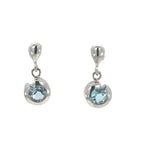 Round Blue Topaz Drop Earrings in Stirling Silver