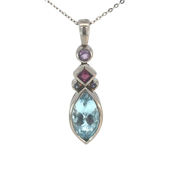 Blue Topaz Garnet Amethsyt Marquise Pendant