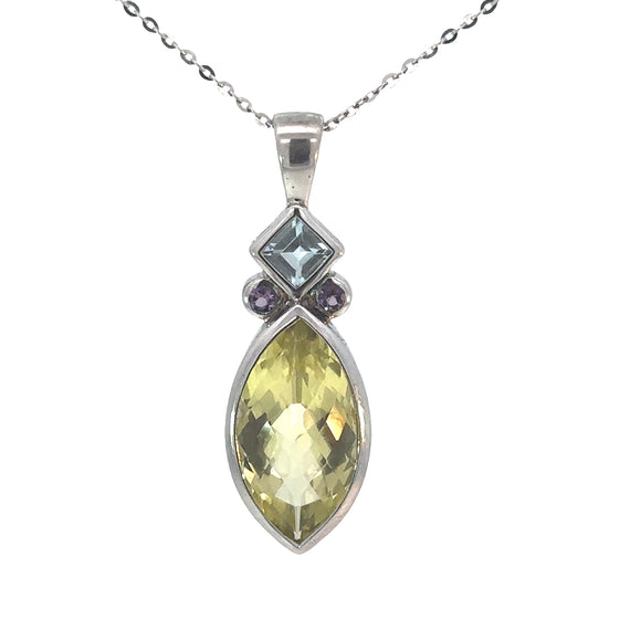 Marquise Green Garnet Amethyst Blue Topaz Pendant