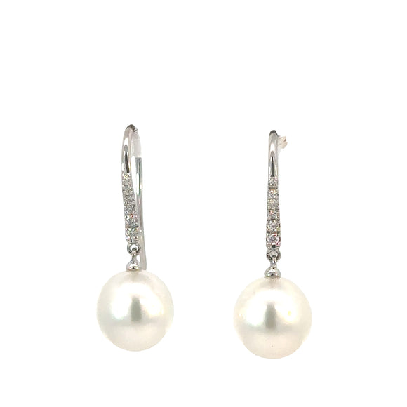 Autore South Sea Pearl Diamond Drop Earrings on White Gold Hooks