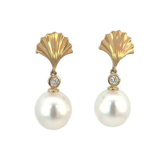 Autore Earring Gold Studs with South Sea Pearl Drop Earrings