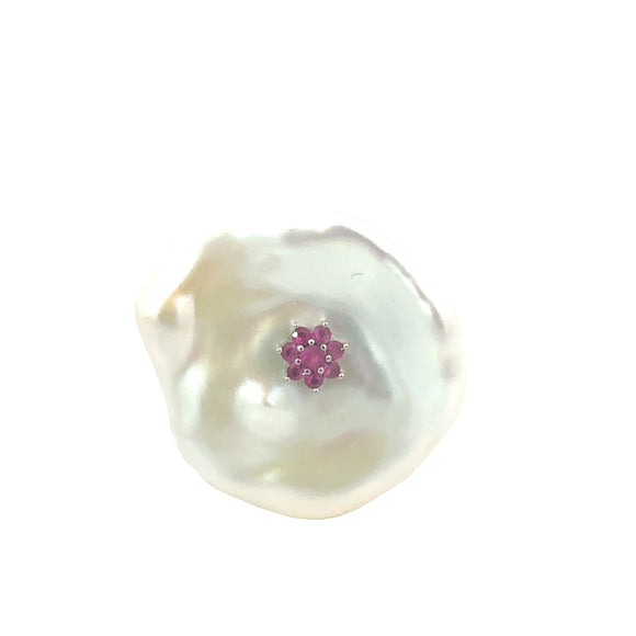 Pearl Ring with Ruby Inset
