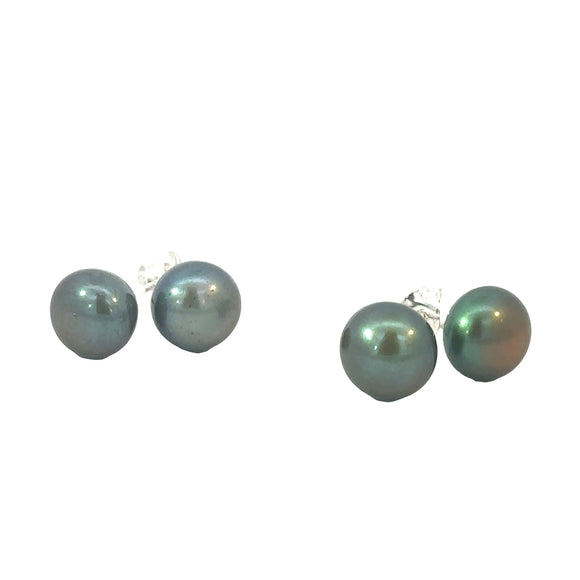 Peacock Green Dyed Fresh Water Pearl Studs