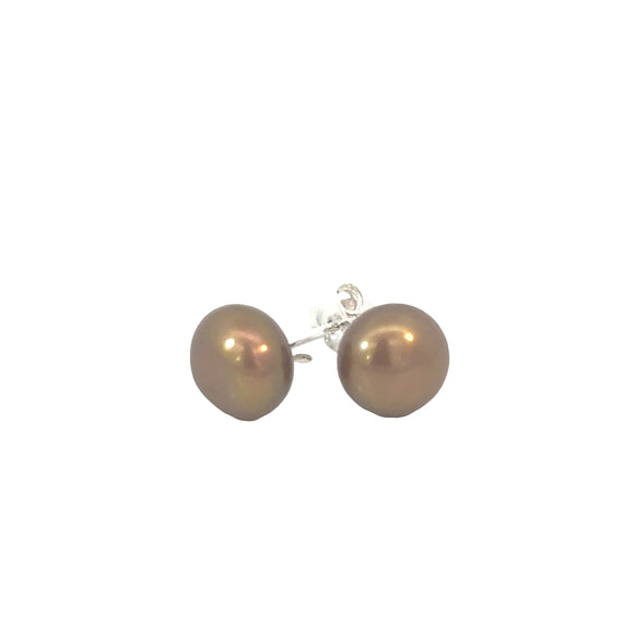 Brown Dyed Fresh Water Pearl Studs